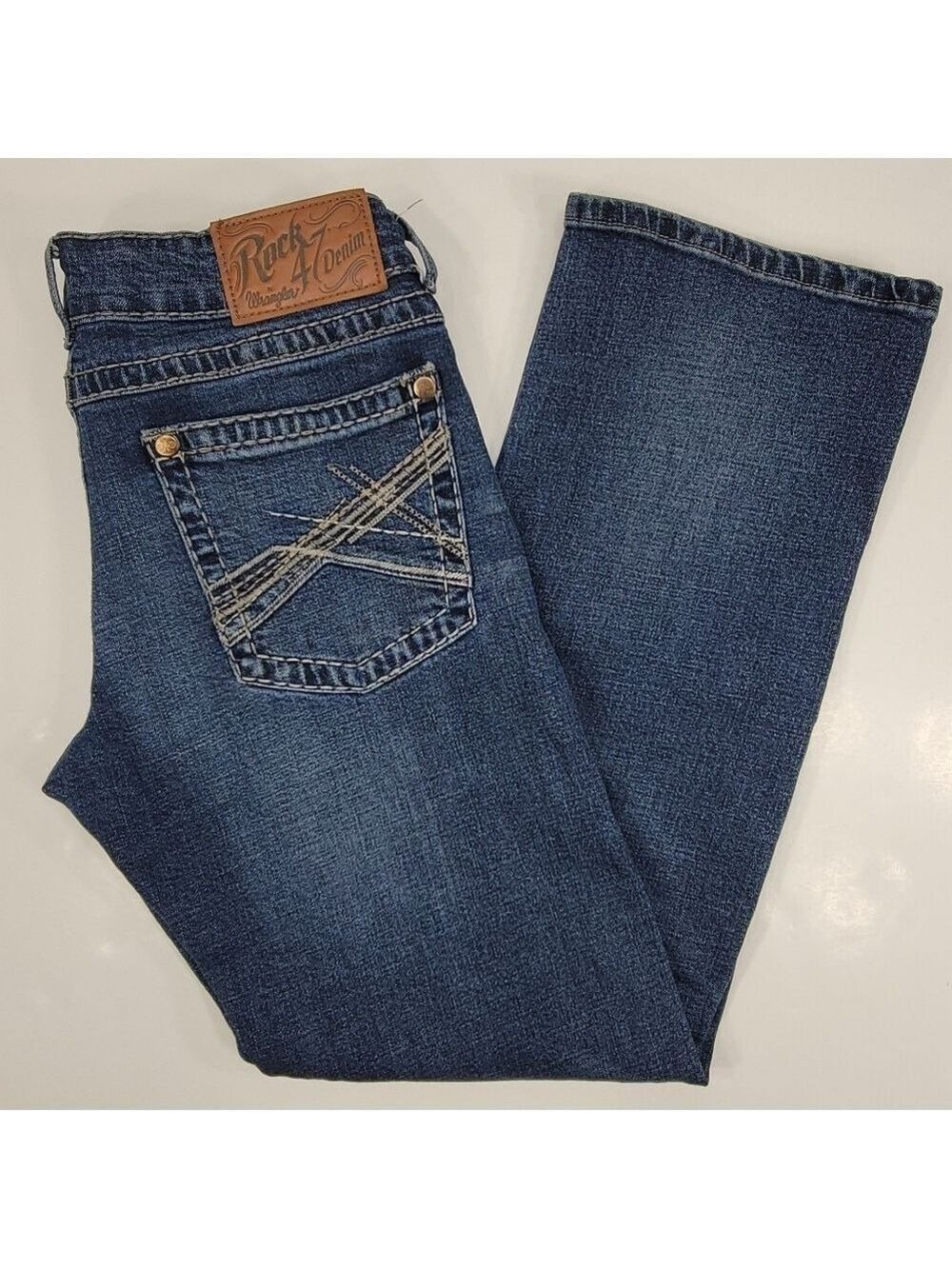 Wrangler Rock 47 Jeans Mens 30x32 Blue Slim Boot Western Cowboy Stretch Denim